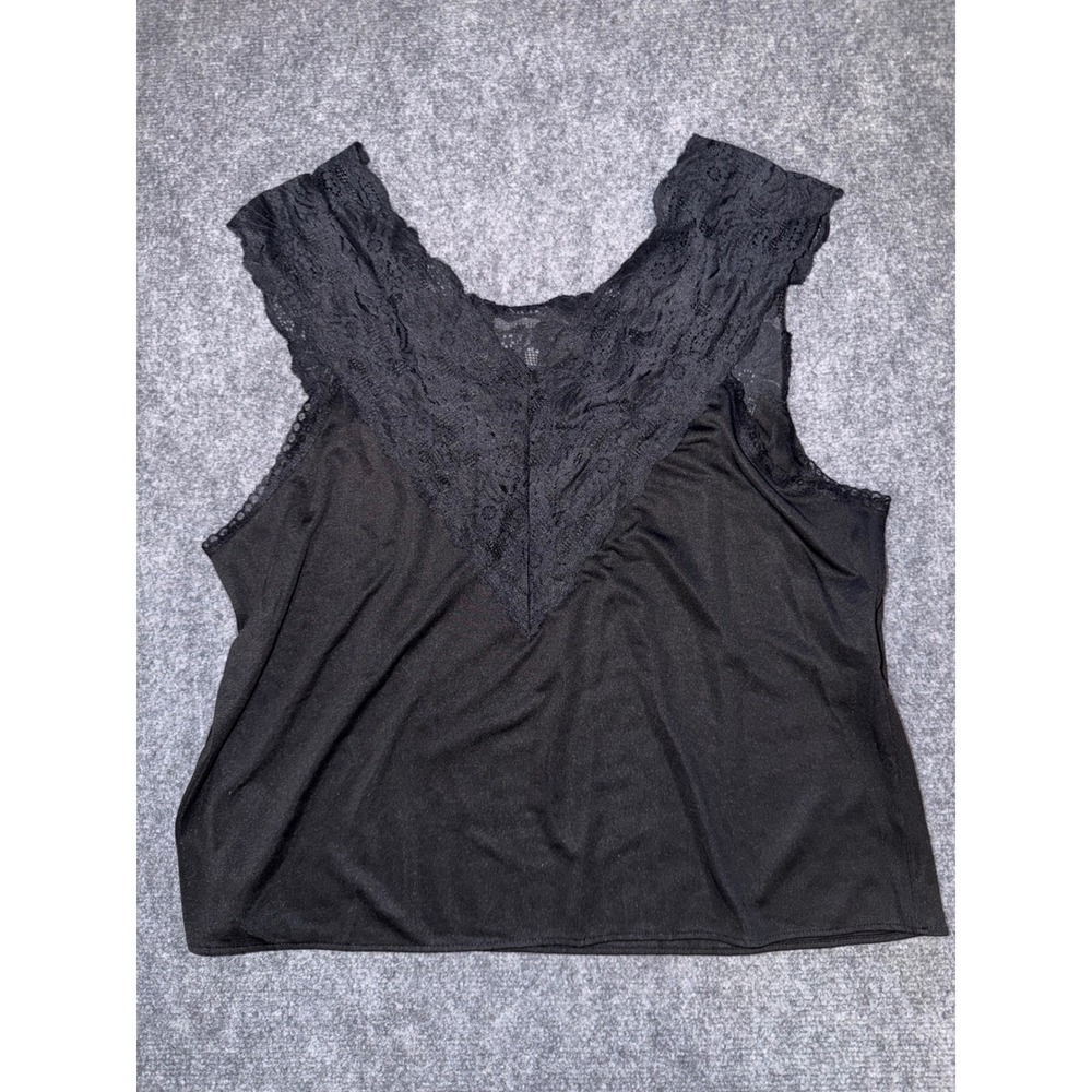 Metropolitan Womens 2X Black Lace Yoke V-Back Sleeveless Tank Top Made in USA